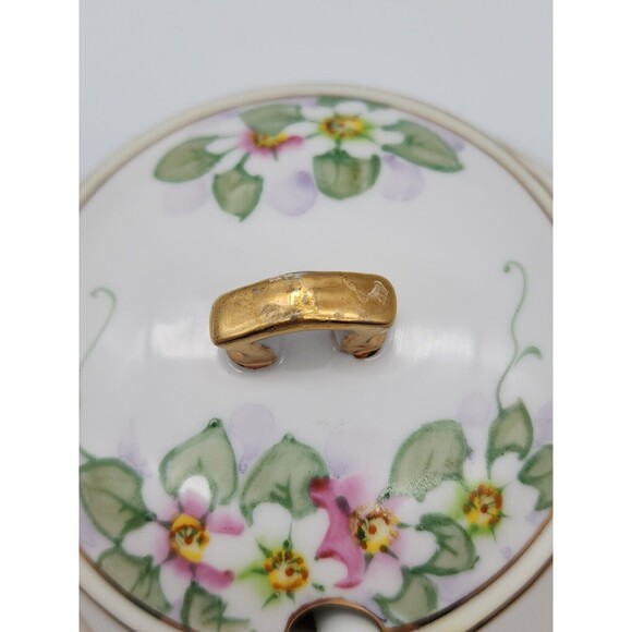 VTG Nippon Hand Painted Sugar Bowl w Attached Under Plate & Spoon Floral Design - Picture 8 of 12